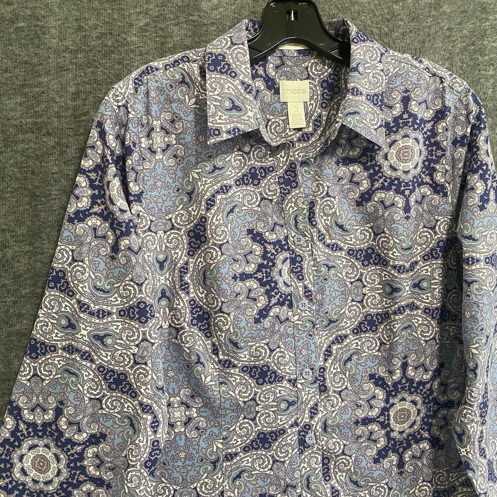 Chicos No Iron Caroline Shirt Womens 2 Large Purple Paisley‎ Artsy Button Up Top - Picture 3 of 9
